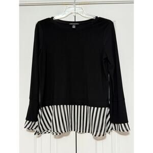 INC International Concepts Black Striped Blouse/Tunic, Size M
